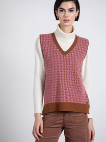 Gilet jacquard in lana con scollo a V