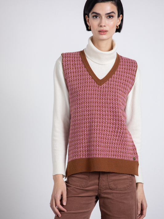 Gilet jacquard in lana con scollo a V