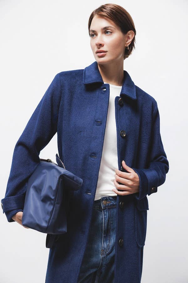 Cappotto lungo minimal blu navy