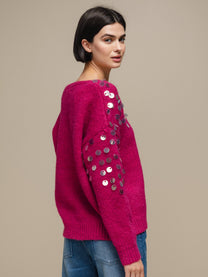 Maglione in maglia con paillettes sulle maniche