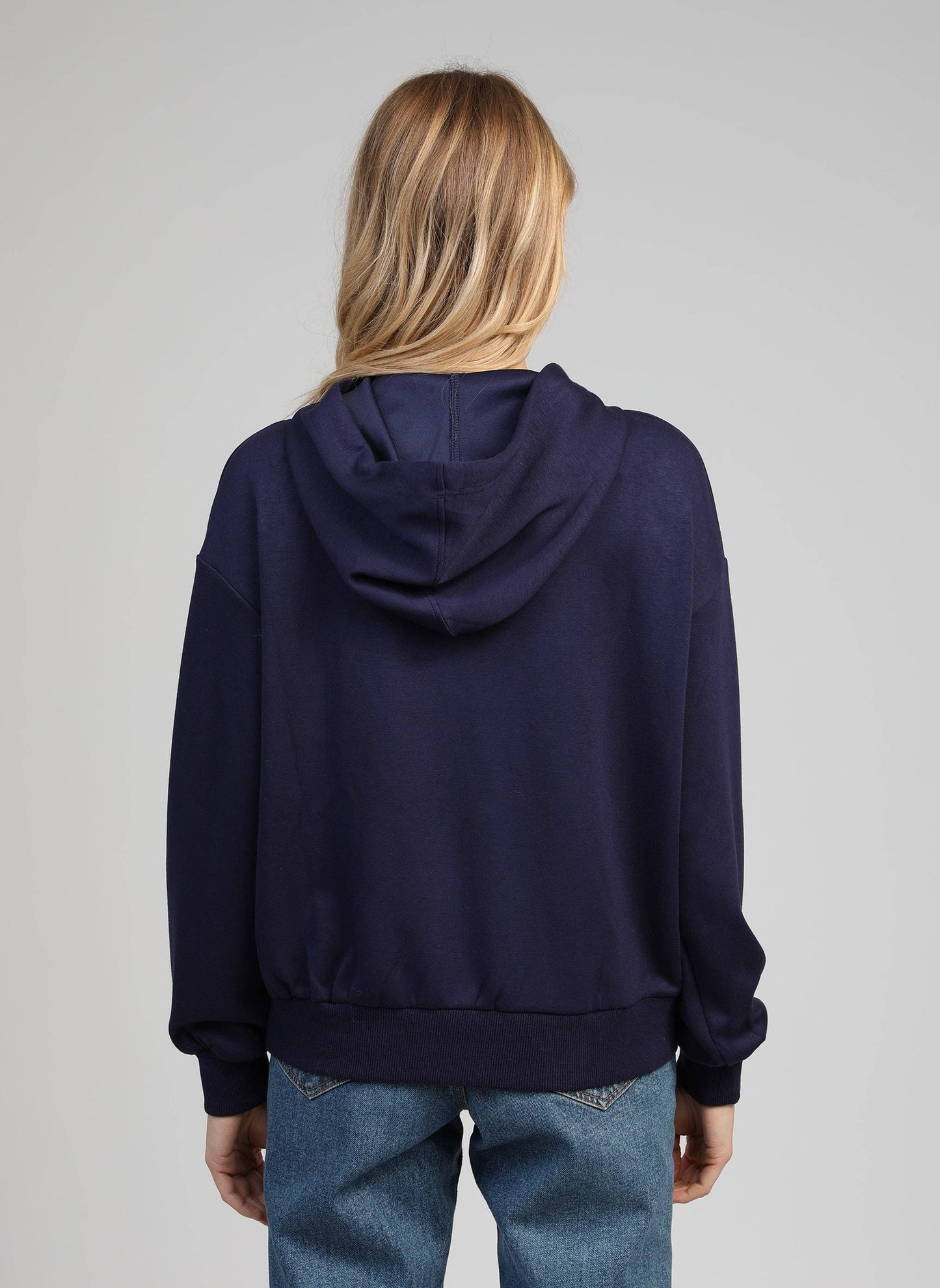 Felpa con cappuccio blu navy con strass