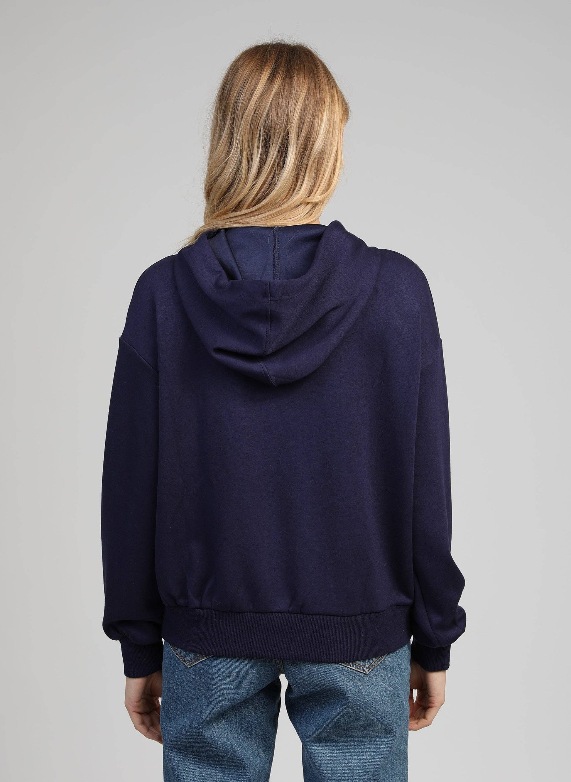 Felpa con cappuccio blu navy con strass