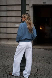Pantaloni in twill bianchi a gamba ampia con coulisse