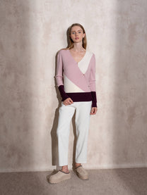 Maglione cache-cœur color block da donna