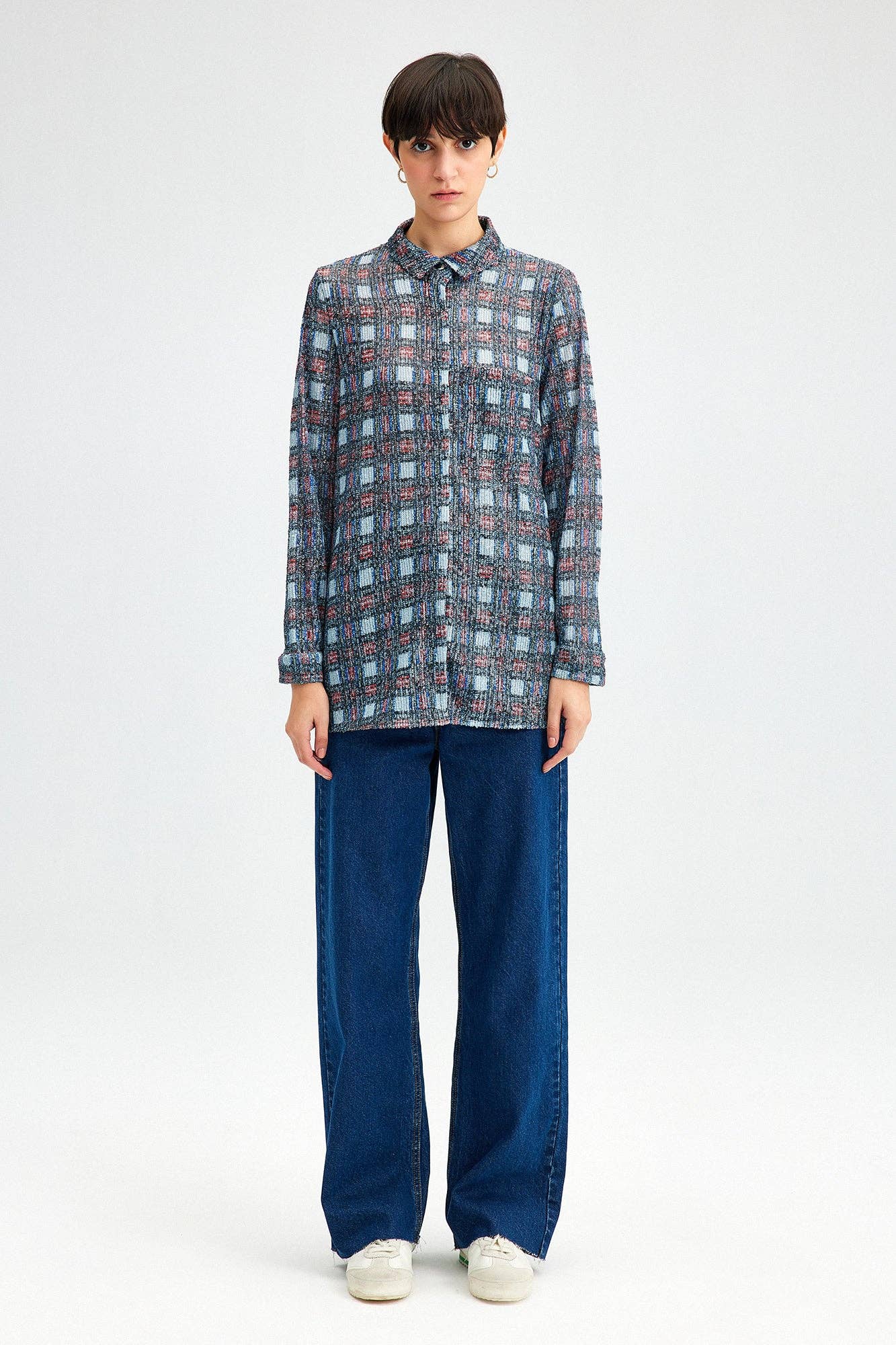 Camicia lunga con paillettes a quadri