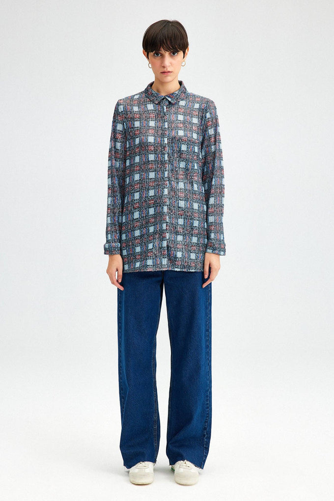 Camicia lunga con paillettes a quadri