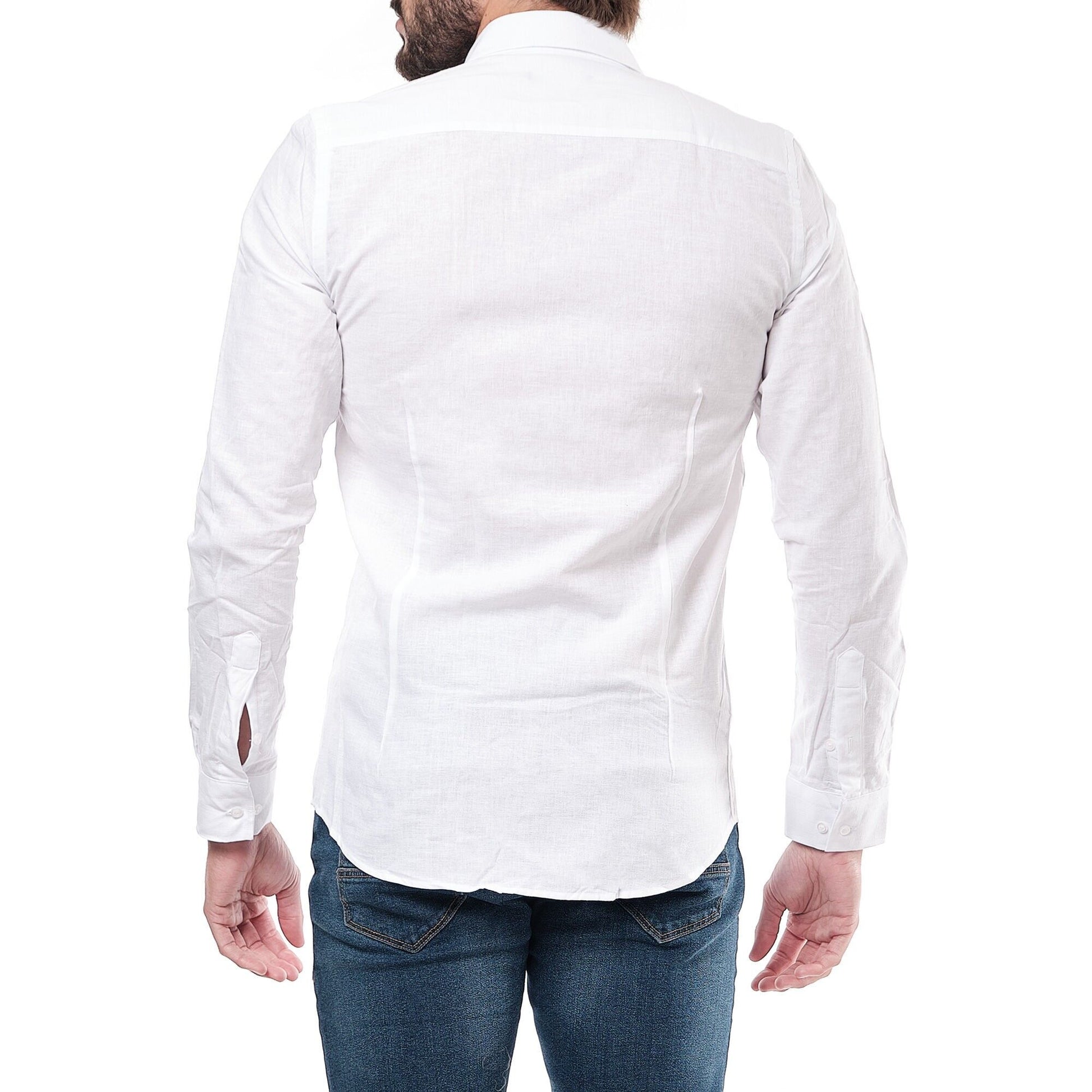 Camicia uomo bianca tinta unita in cotone e lino