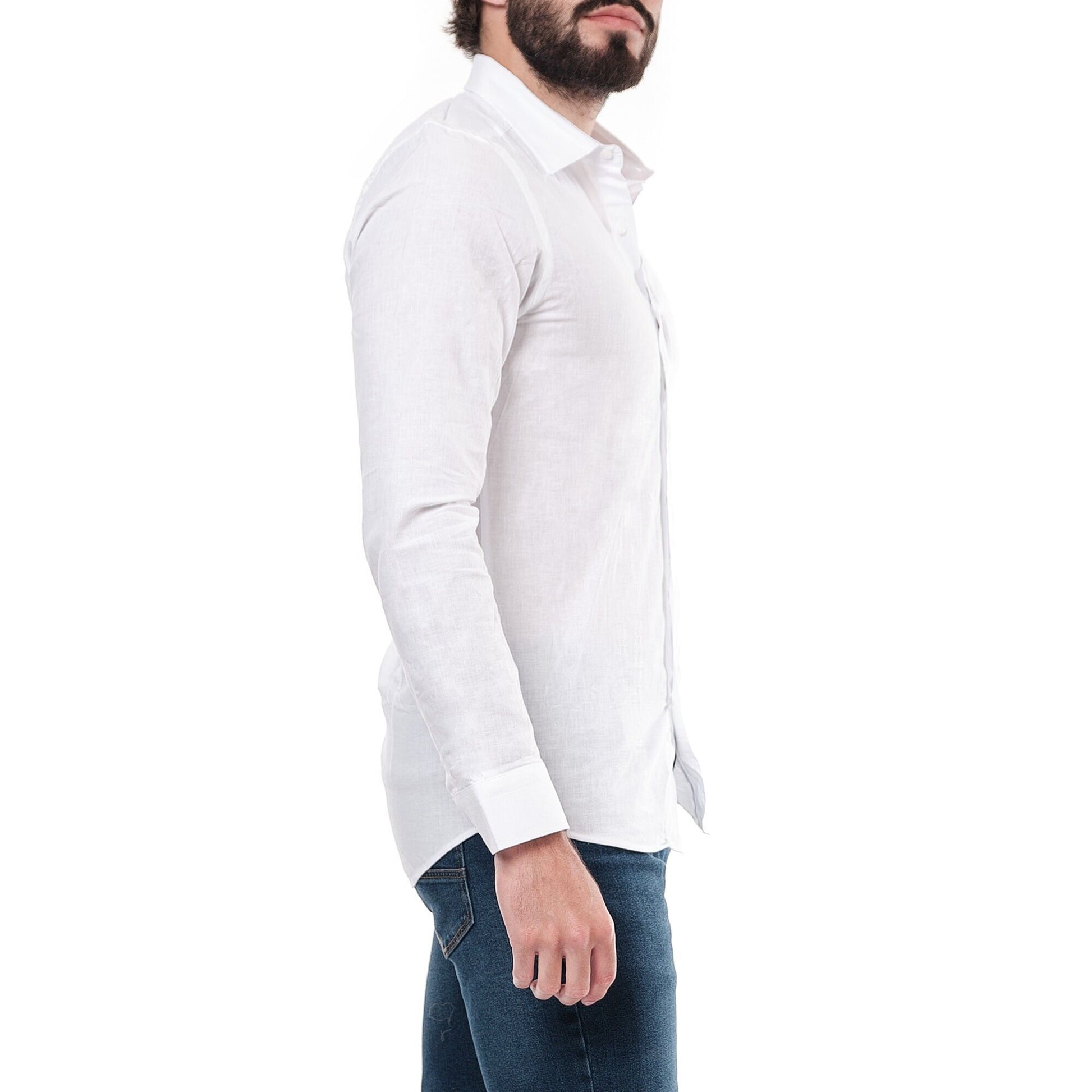 Camicia uomo bianca tinta unita in cotone e lino