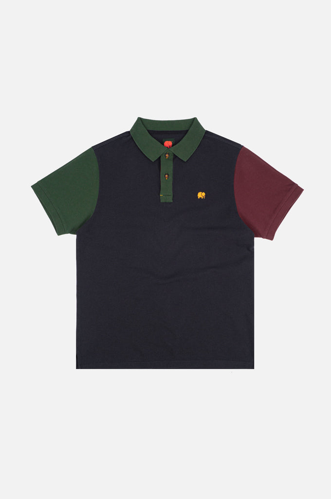 Polo color block in cotone biologico blu
