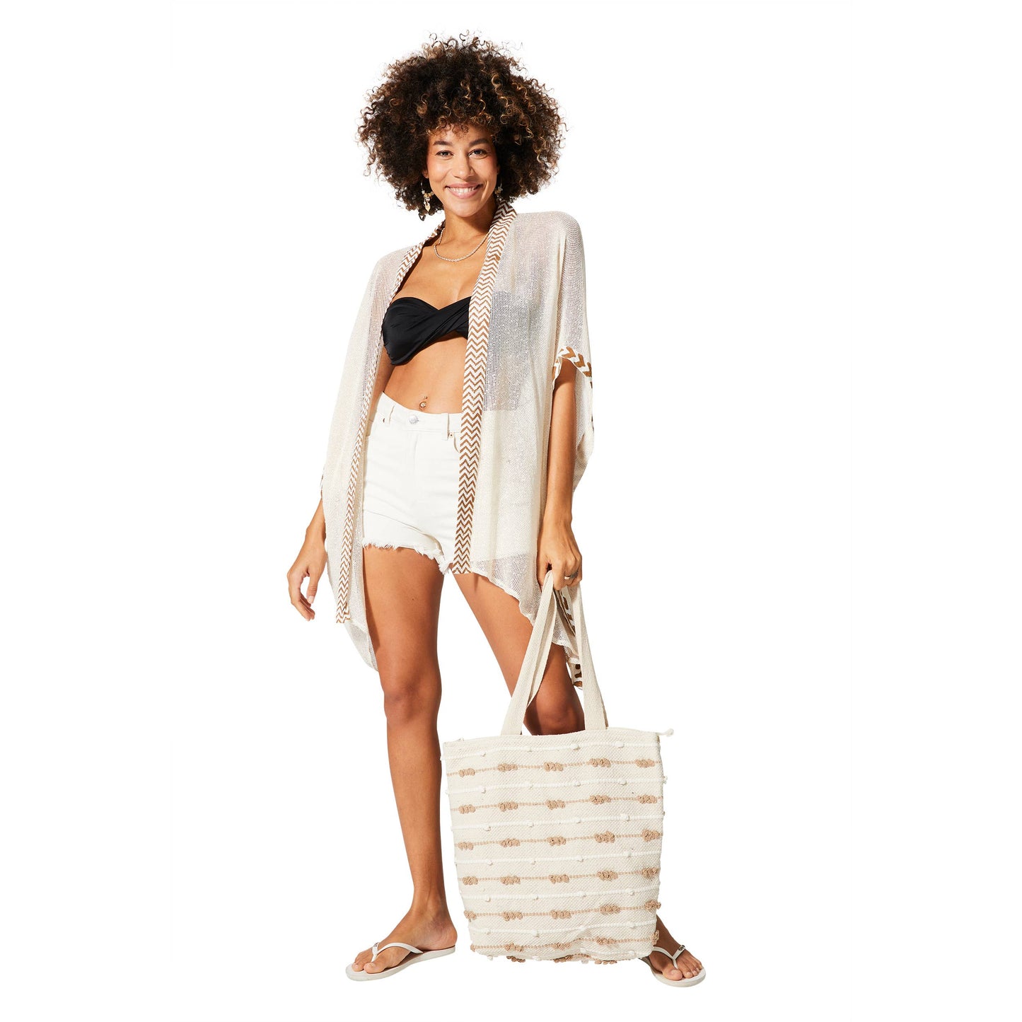Kimono estivo semilungo in cotone color crema