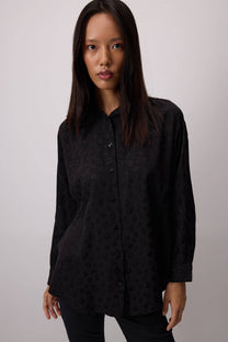 Camicia jacquard leopardata nera
