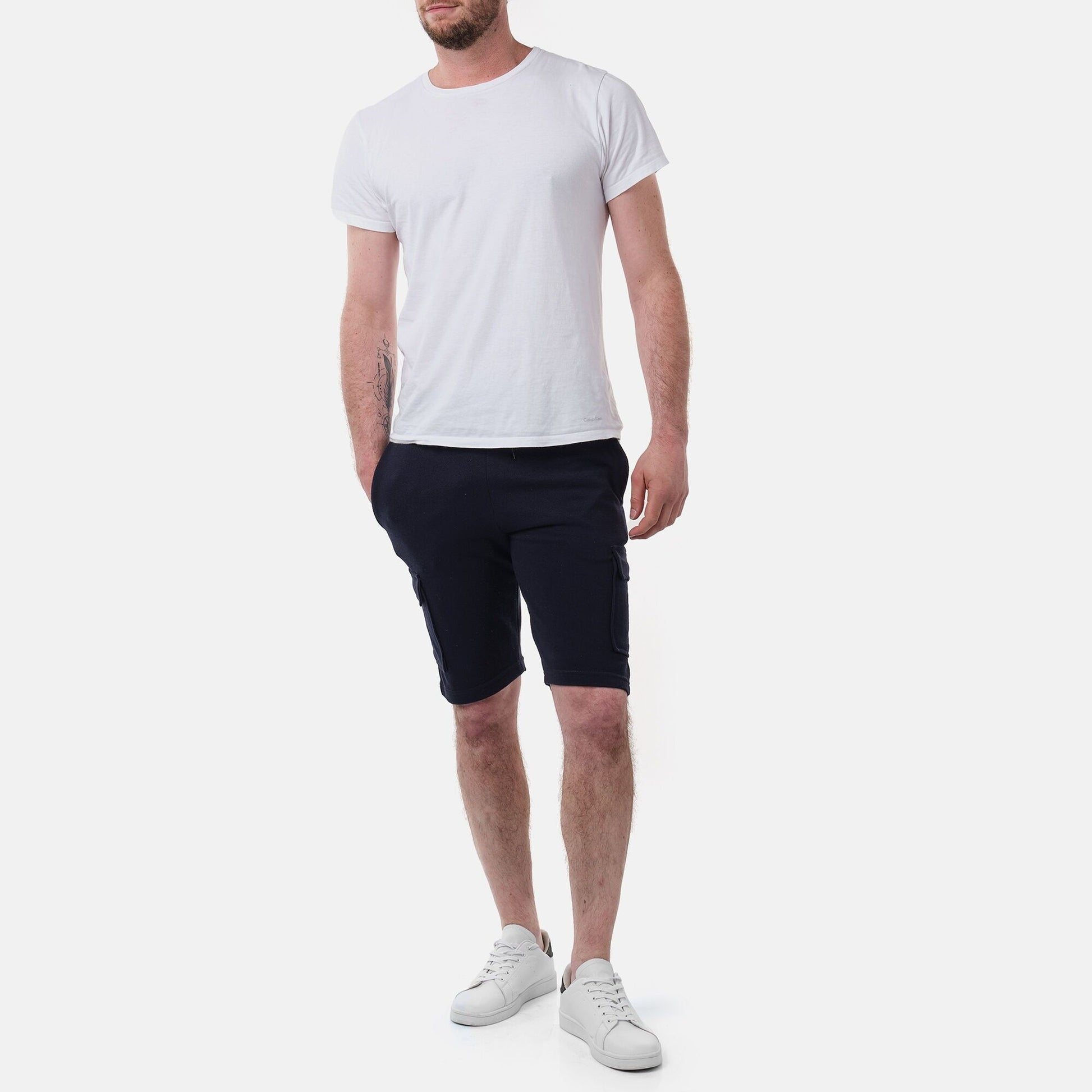 Pantaloncini cargo in piqué blu navy da uomo