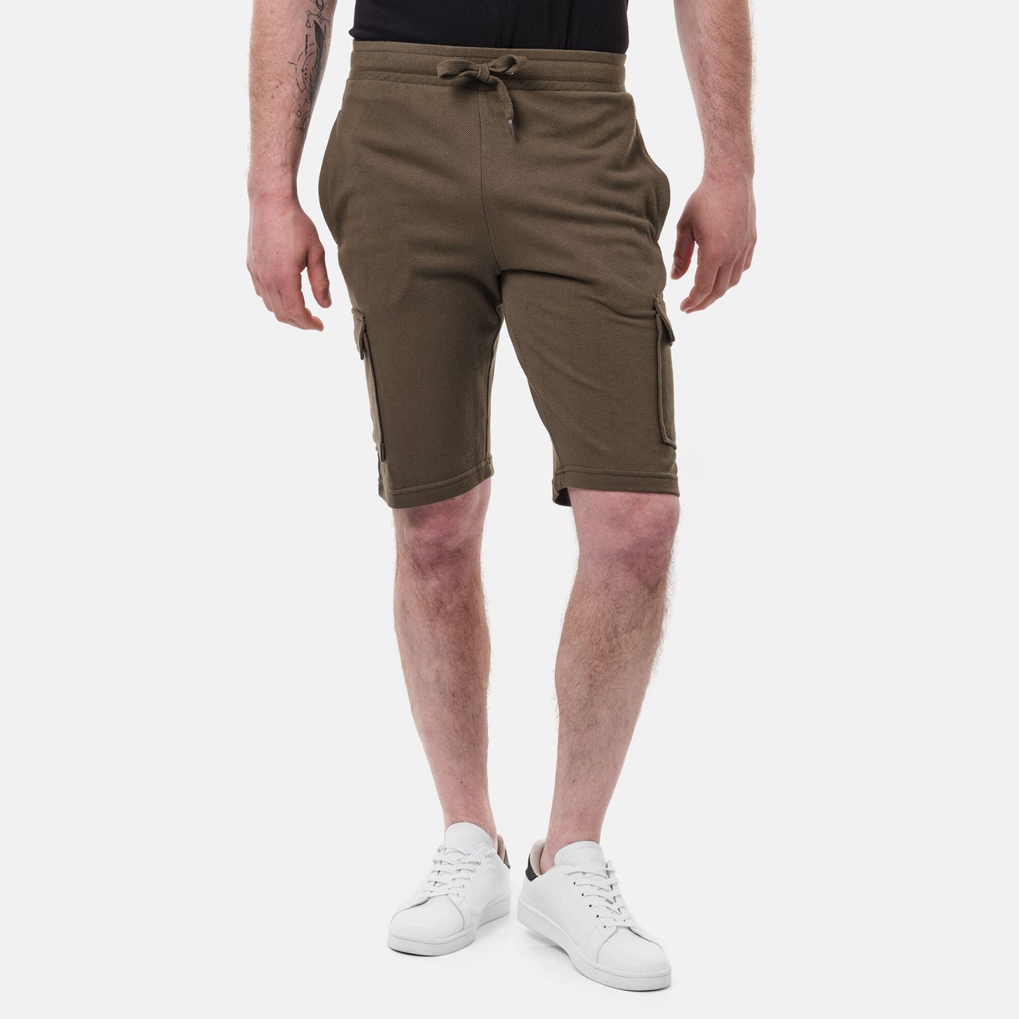 Bermuda cargo uomo in piqué kaki con coulisse