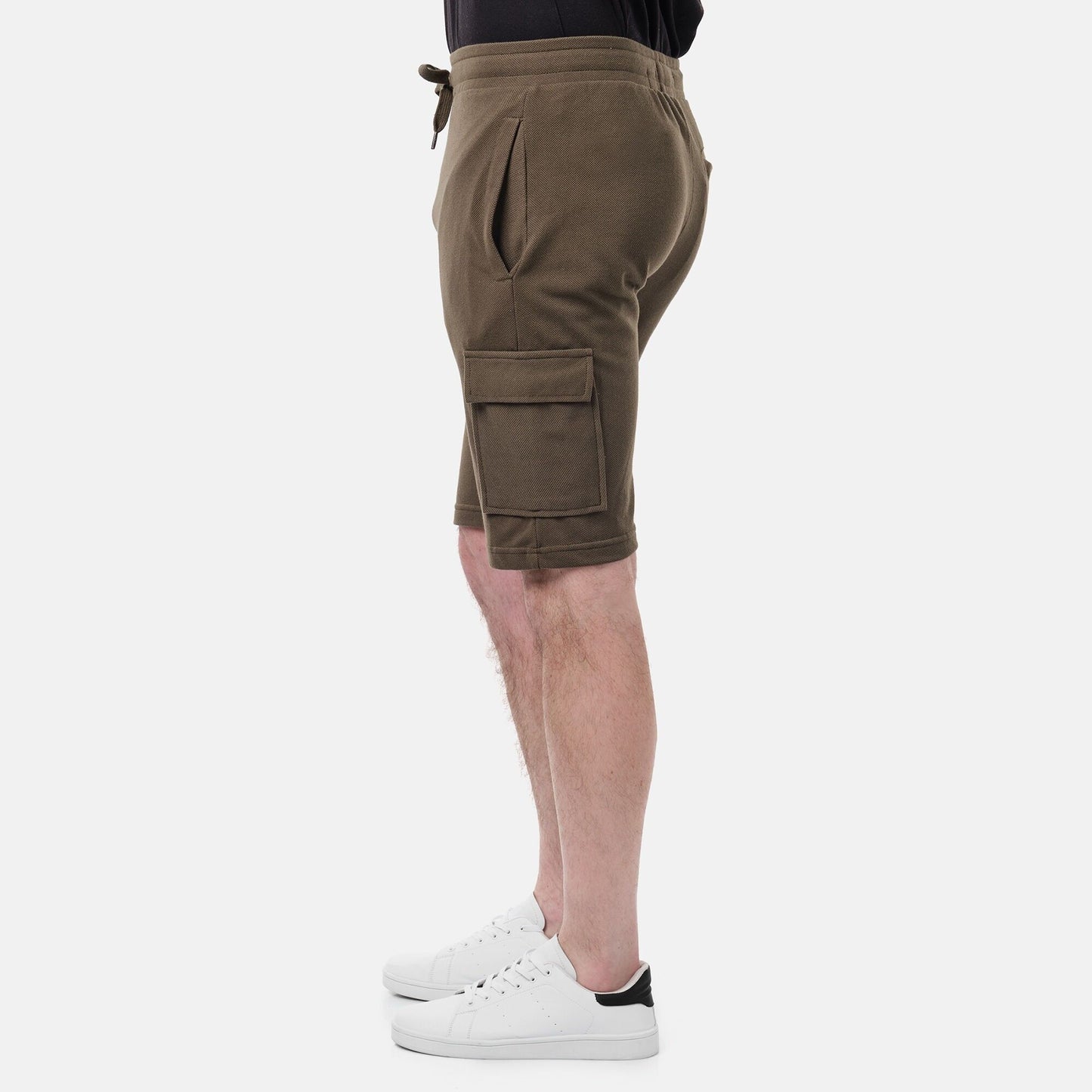 Bermuda cargo uomo in piqué kaki con coulisse