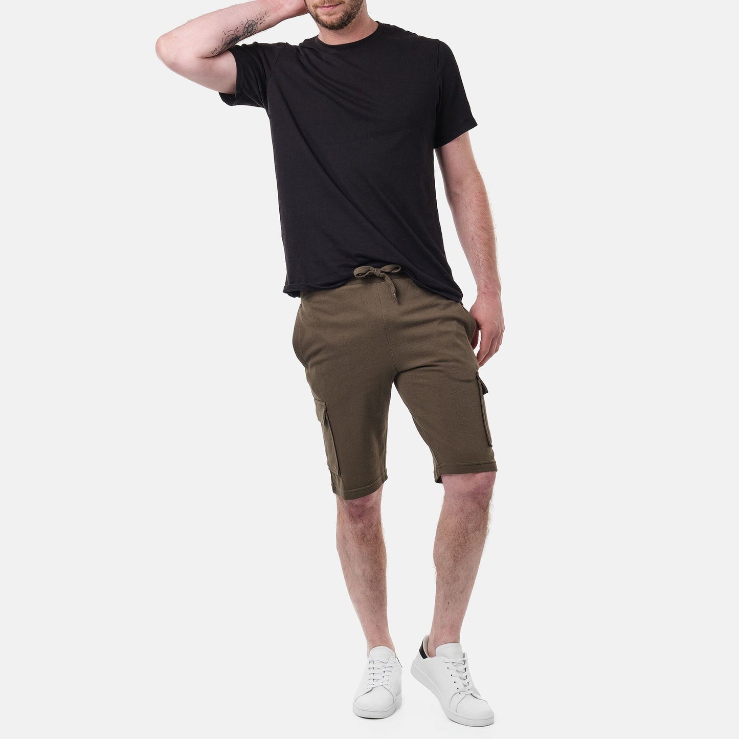 Bermuda cargo uomo in piqué kaki con coulisse