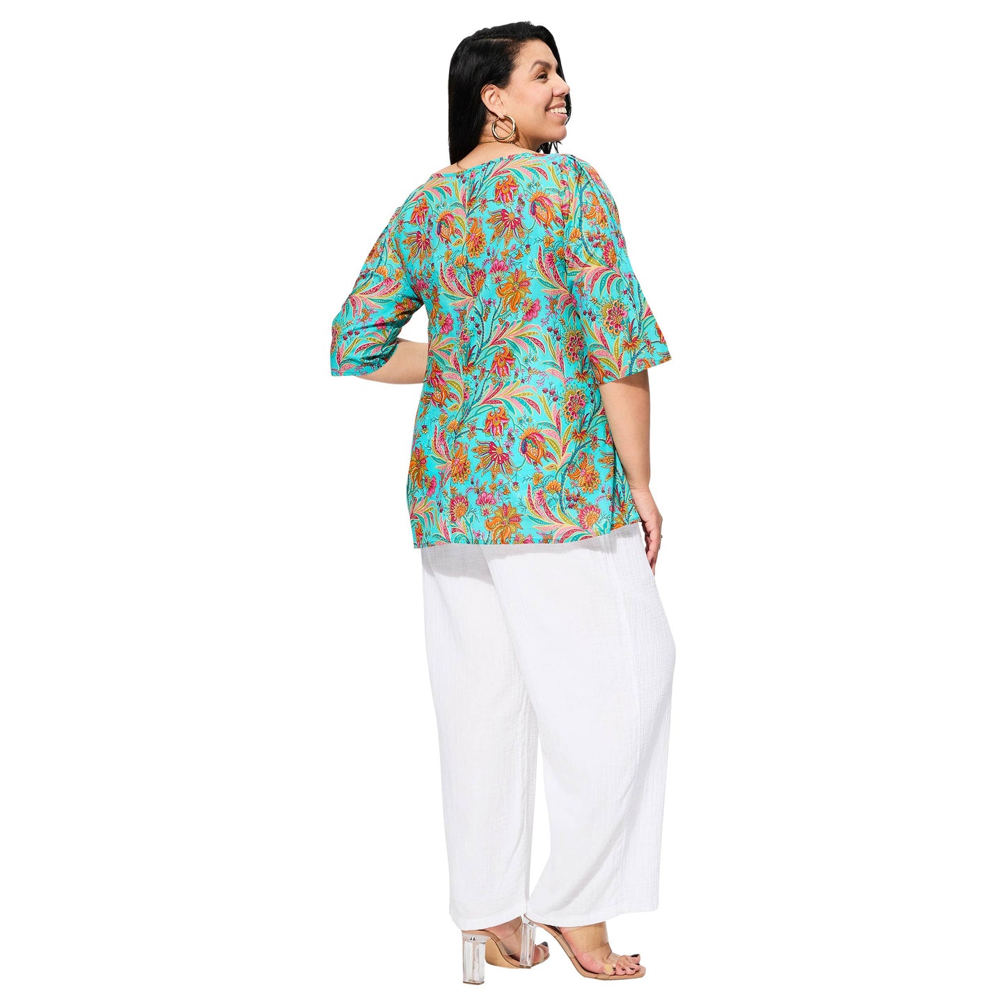 Camicetta estiva boho in cotone con maniche a tre quarti