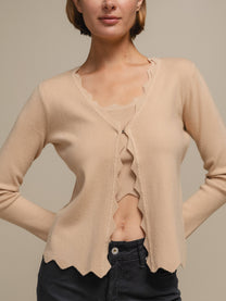 Cardigan donna in maglia con scollo a V e bordo ondulato
