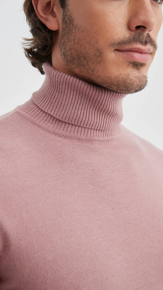 Maglione dolcevita effetto cashmere rosa antico