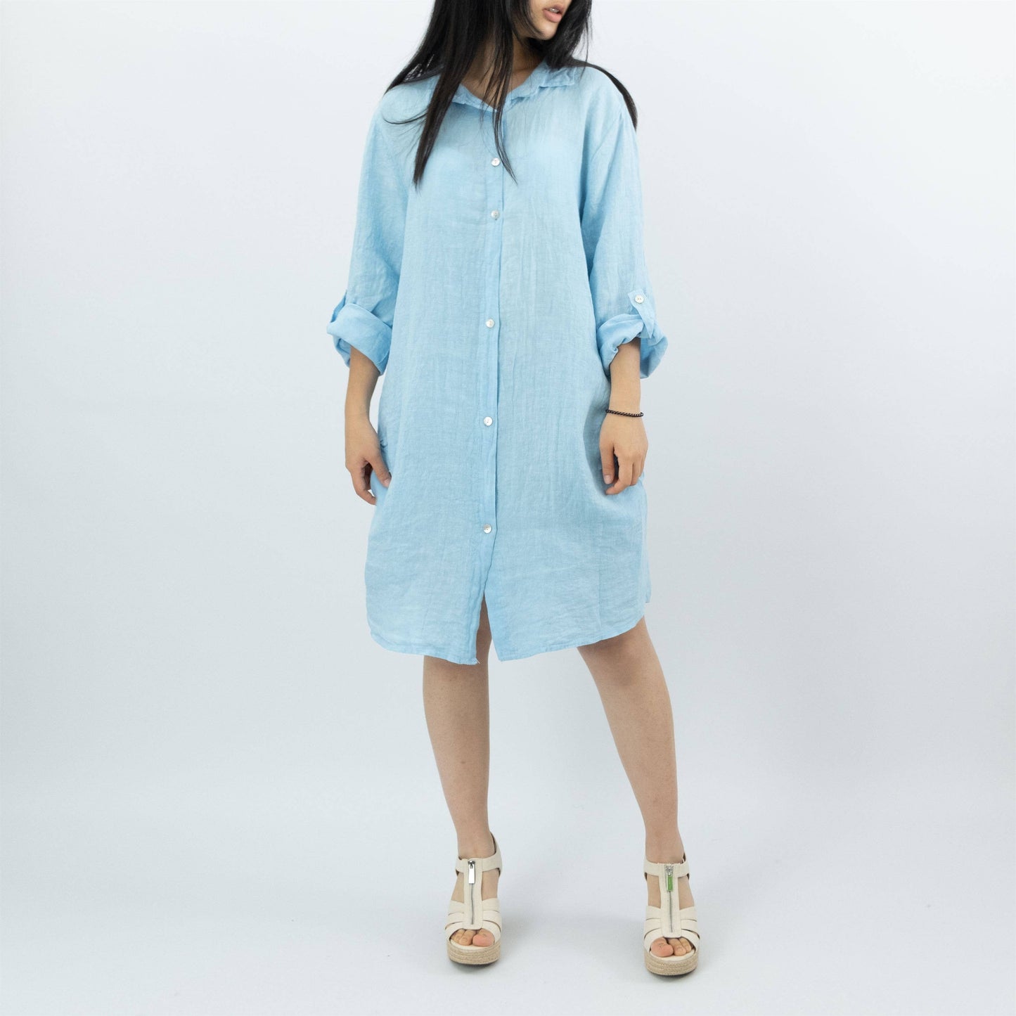 Abito camicia corto in lino