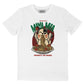 T-shirt unisex in cotone biologico con stampa gatto e spaghetti