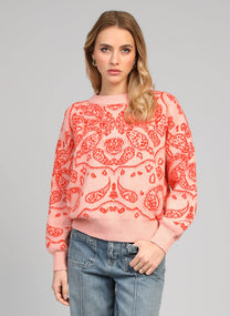 Maglione oversize jacquard bandana color pesca