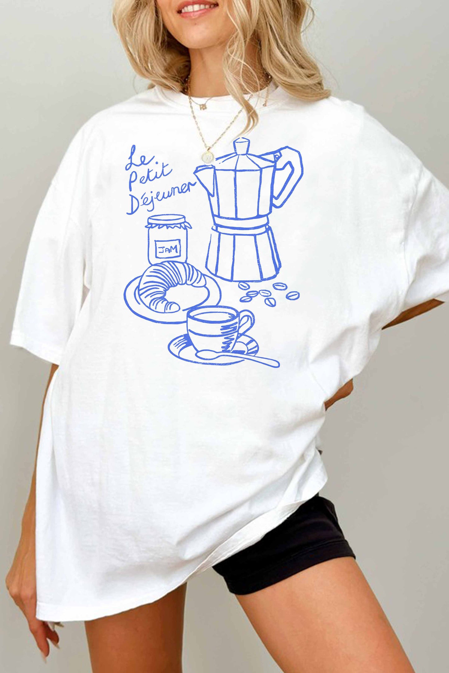 T-shirt oversize grafica “Le Petit Déjeuner” in cotone