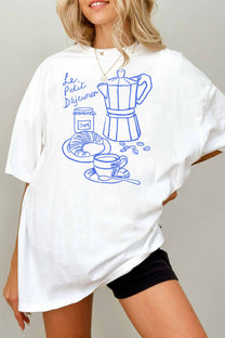 T-shirt oversize grafica “Le Petit Déjeuner” in cotone