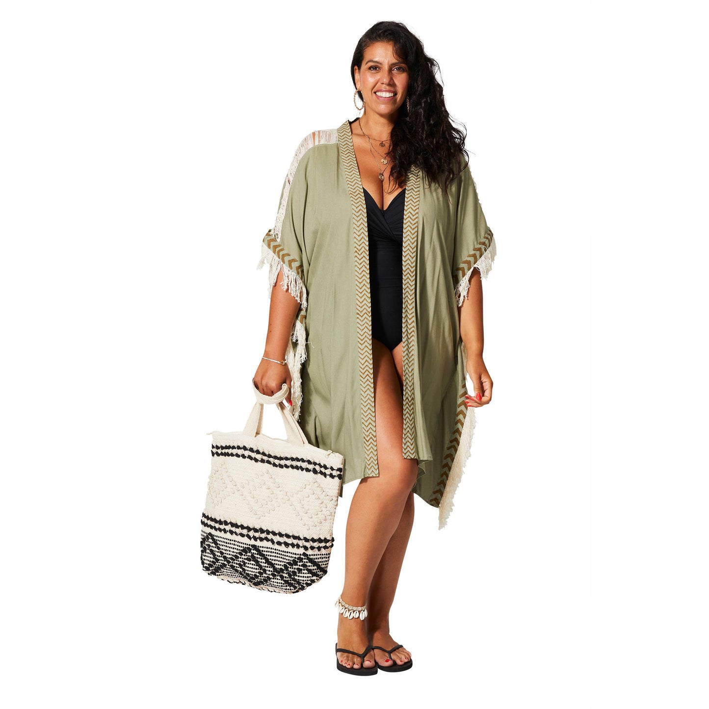 Kimono estivo midi stile poncho verde
