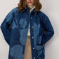 Giacca lunga in denim con stampa floreale