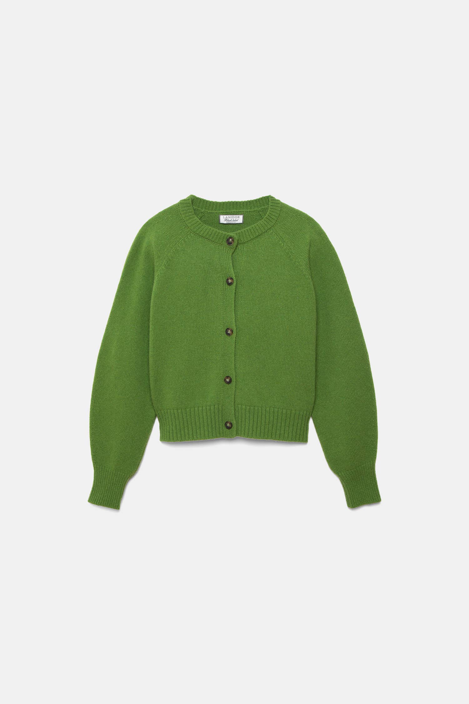 Cardigan in lana a maglia rasata con bottoni a contrasto