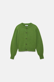 Cardigan in lana a maglia rasata con bottoni a contrasto