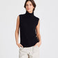 Top smanicato a collo alto in cotone organico nero