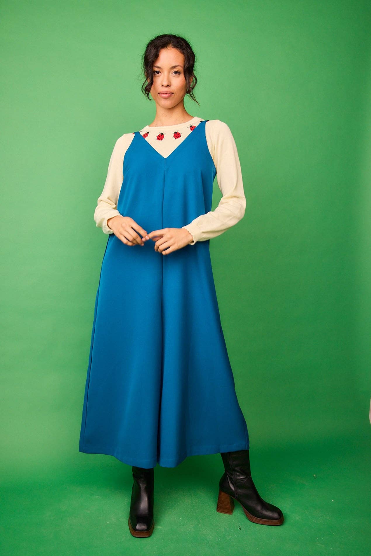 Salopette in viscosa blu da donna