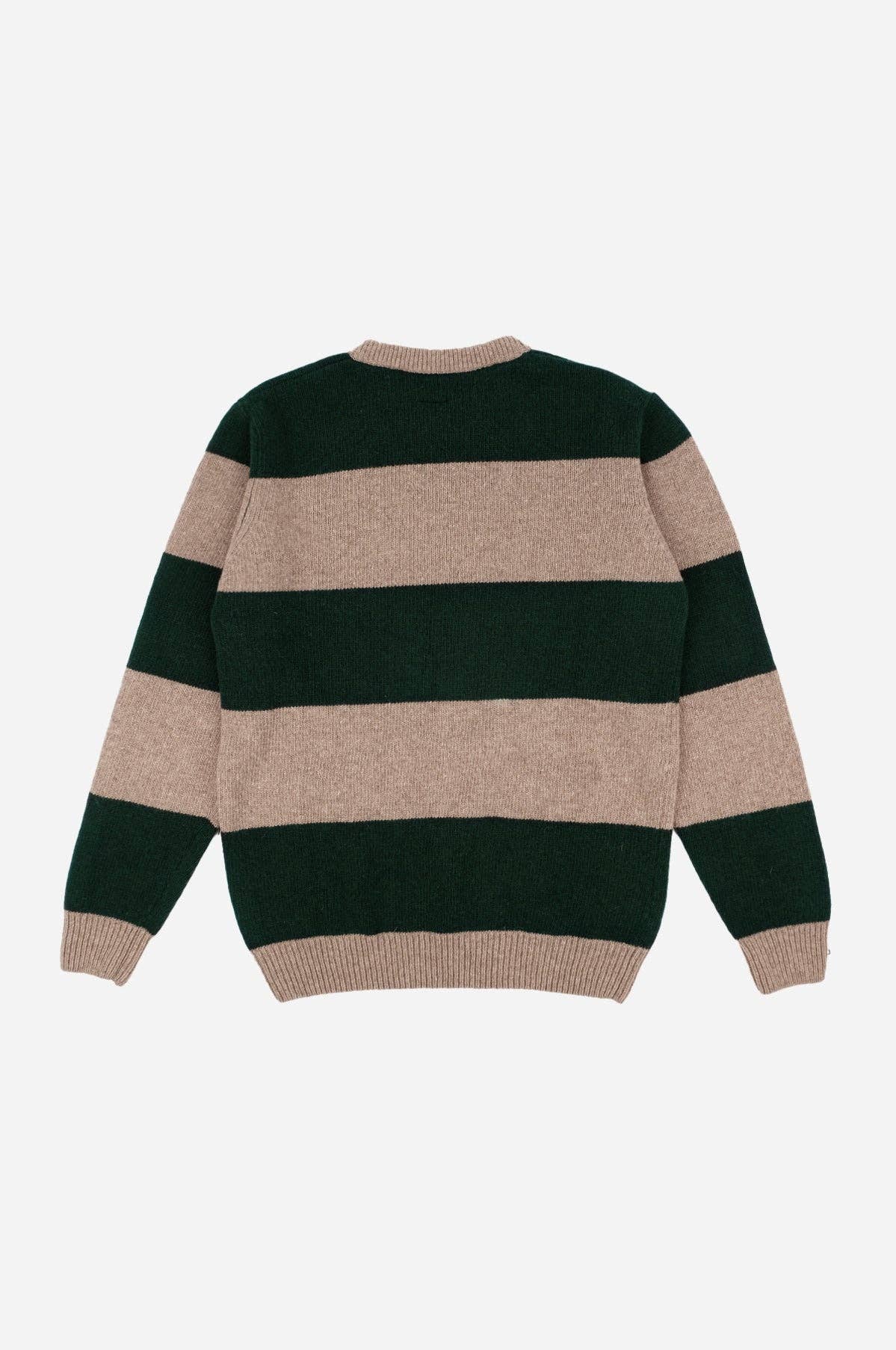 Maglione Sella a righe in lana merino verde pino e marrone