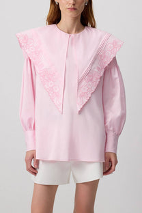 Tunica rosa con maxi colletto ricamato