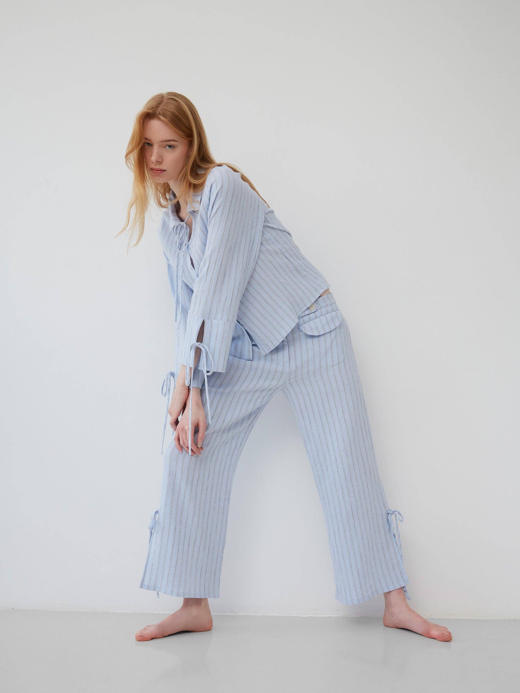 Pantaloni a Righe Blu Skyline