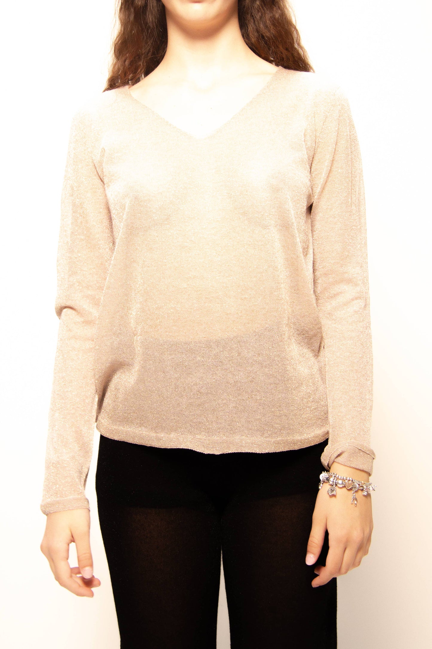 Maglione con scollo a V glitterato in maglia 3D
