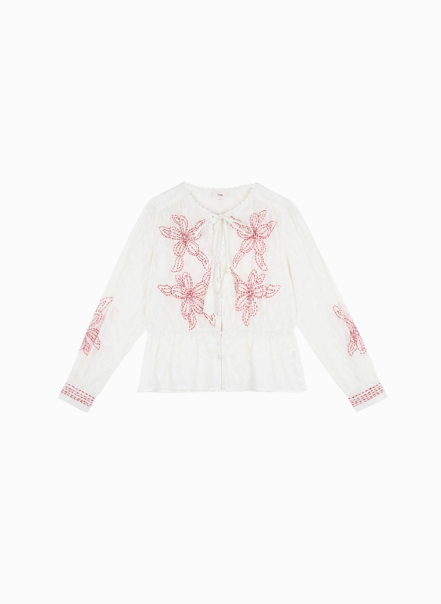 Camicia romantica in voile di cotone ricamato ecrù