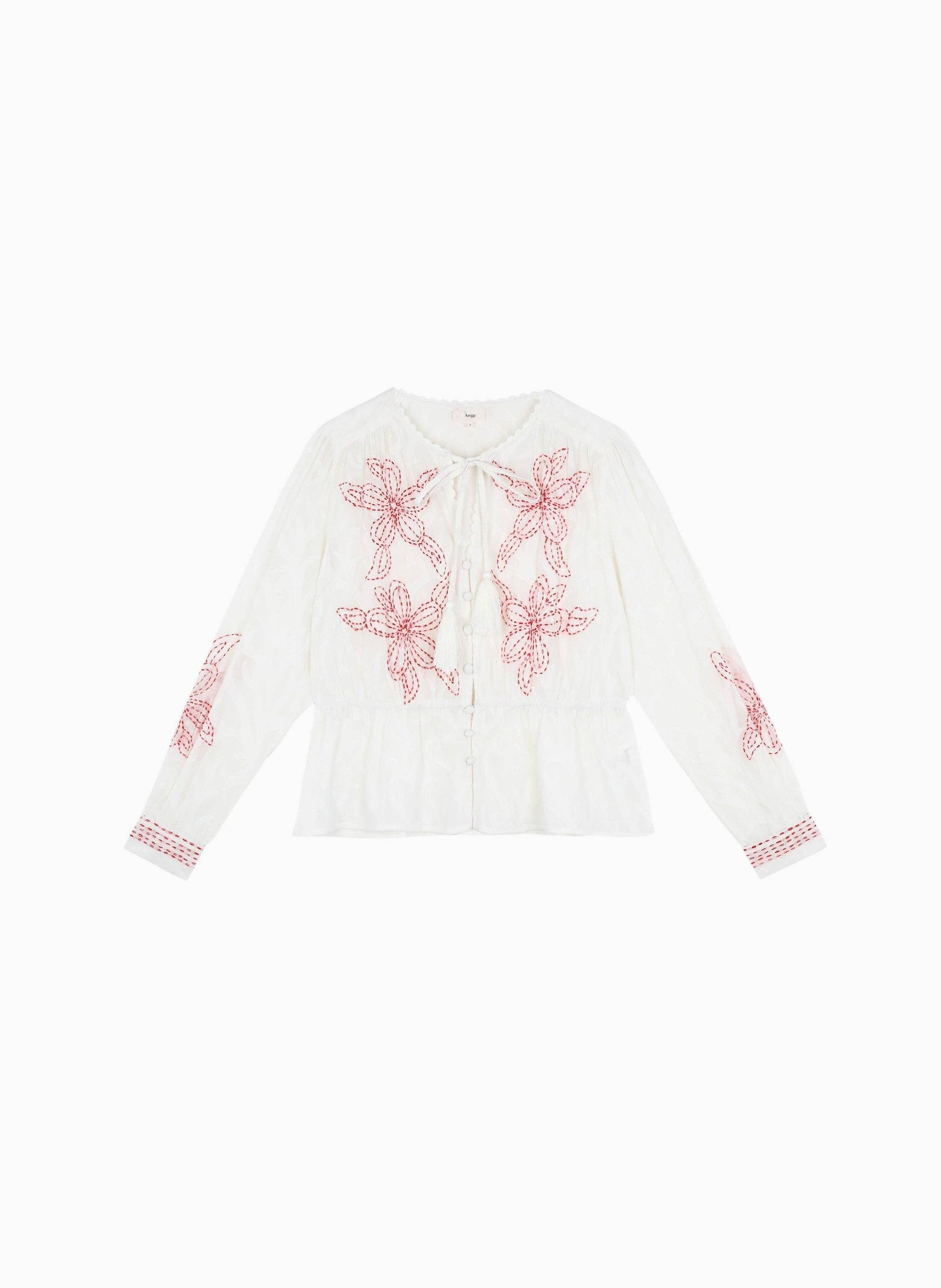 Camicia romantica in voile di cotone ricamato ecrù