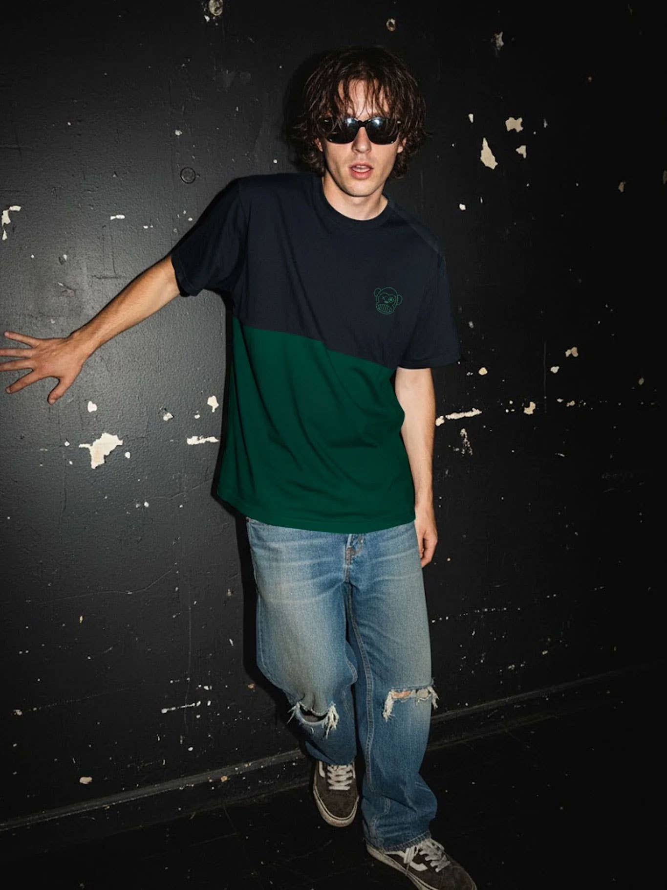 T-shirt bicolore Puro Loco B verde scuro e nera