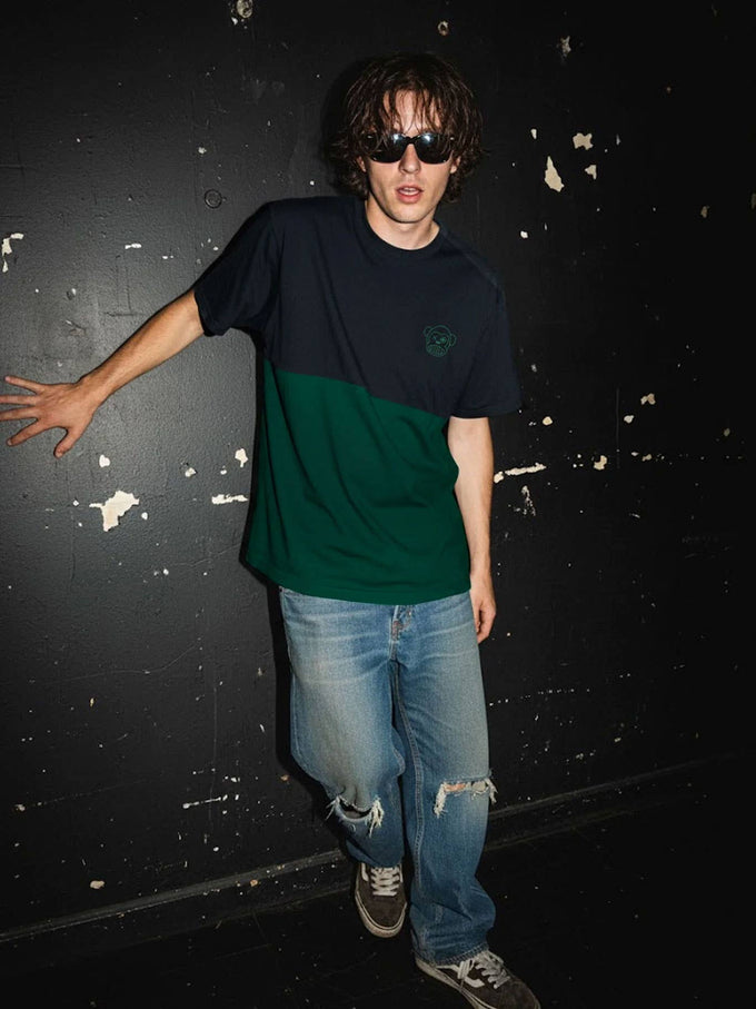 T-shirt bicolore Puro Loco B verde scuro e nera