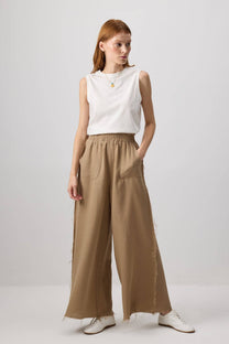 Pantaloni palazzo in cotone con bordi sfrangiati