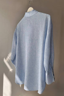 Tunica melange azzurro chiaro con colletto a camicia