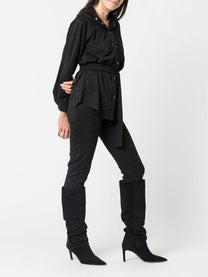 Blusa effetto camoscio con cintura