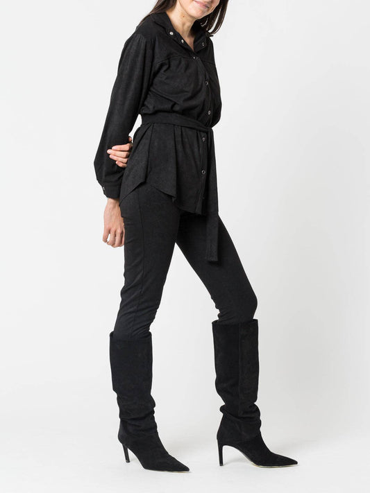 Blusa effetto camoscio con cintura
