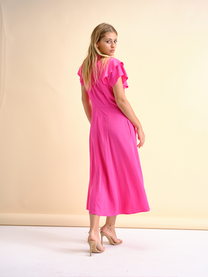 Abito midi in viscosa con maniche a volant