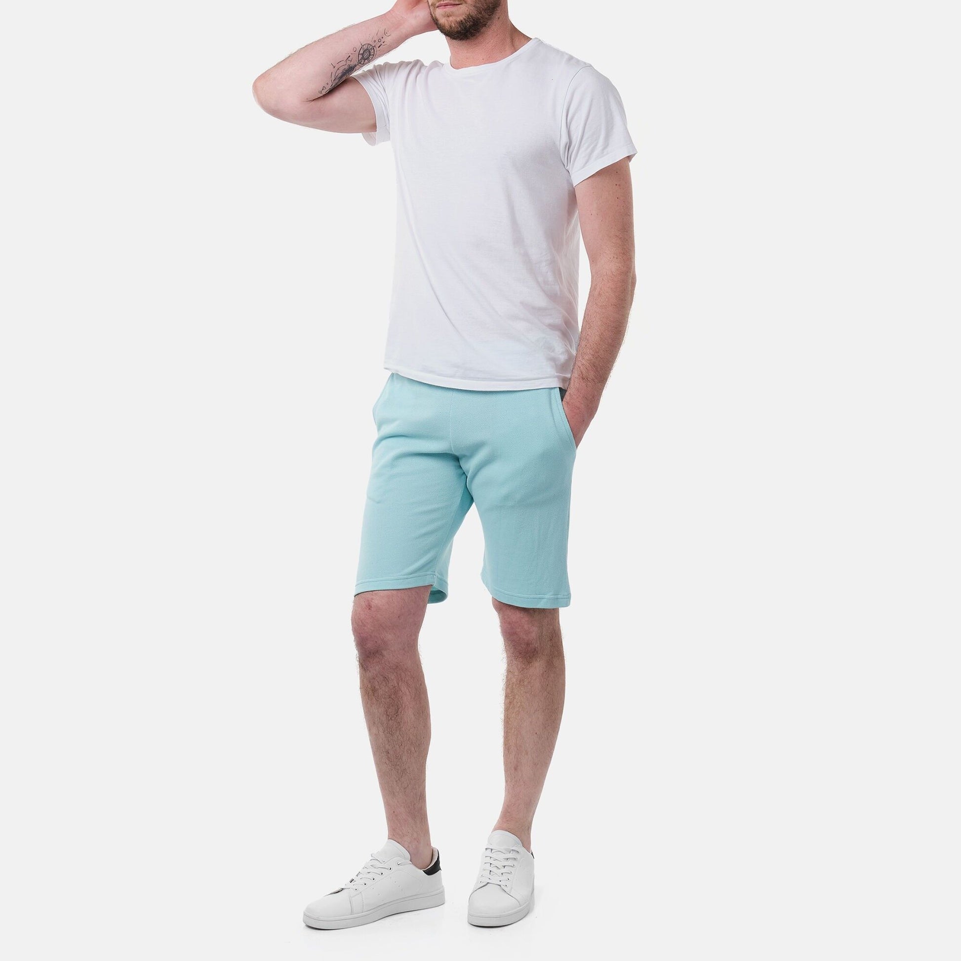 Bermuda uomo in pile piqué tinta unita con coulisse