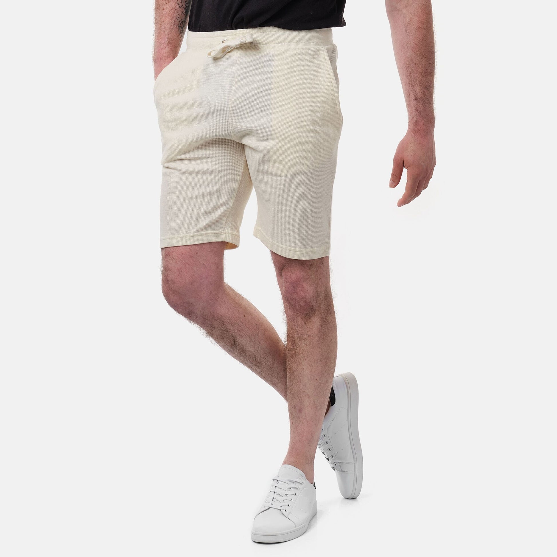 Pantaloncini bermuda in piqué ecrù da uomo