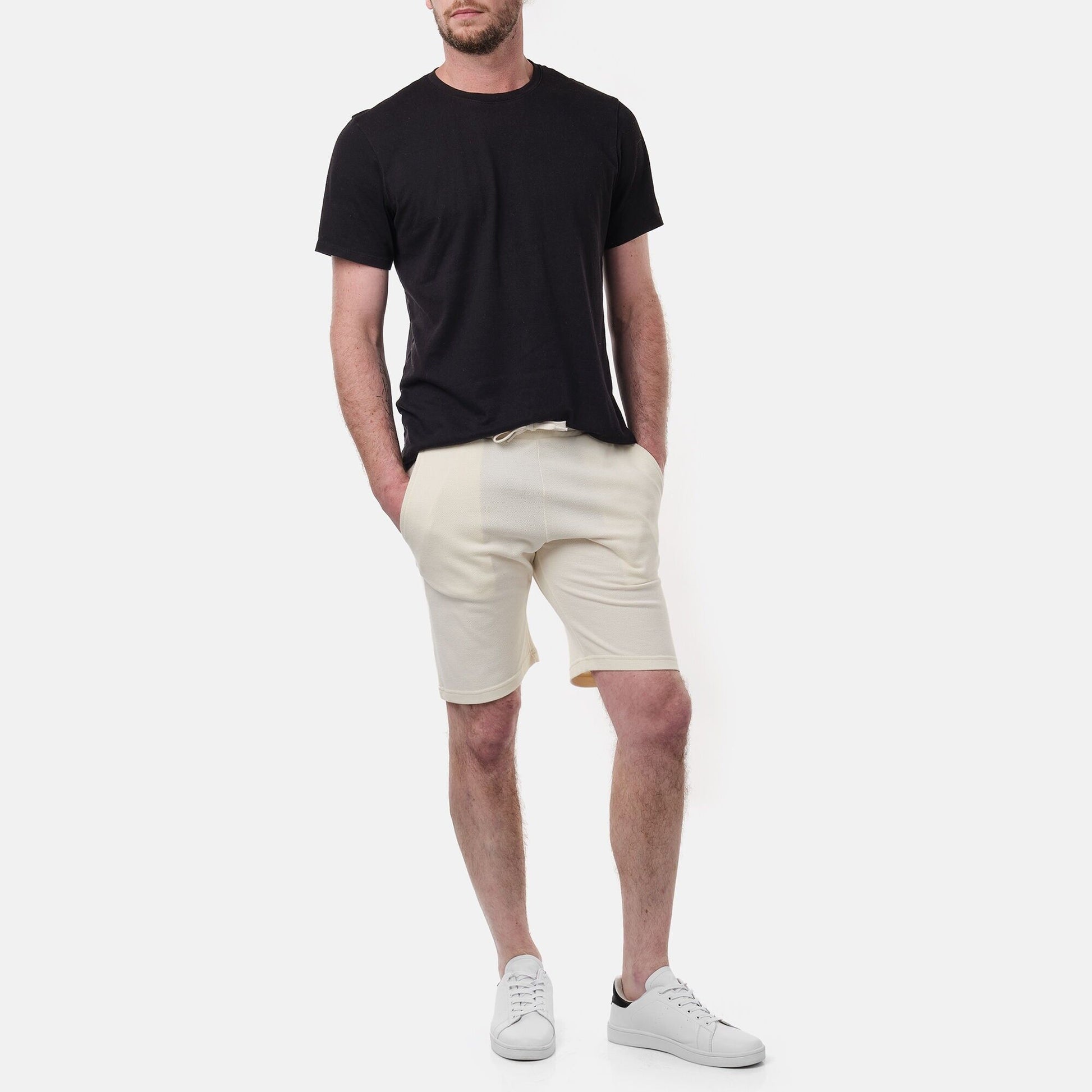 Pantaloncini bermuda in piqué ecrù da uomo