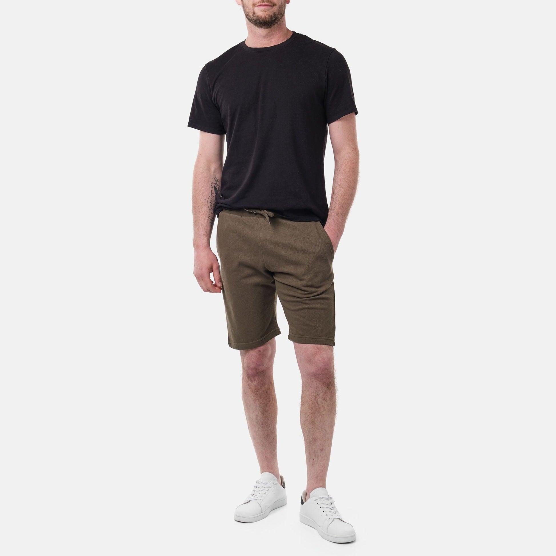 Bermuda in pile piqué tinta unita kaki da uomo